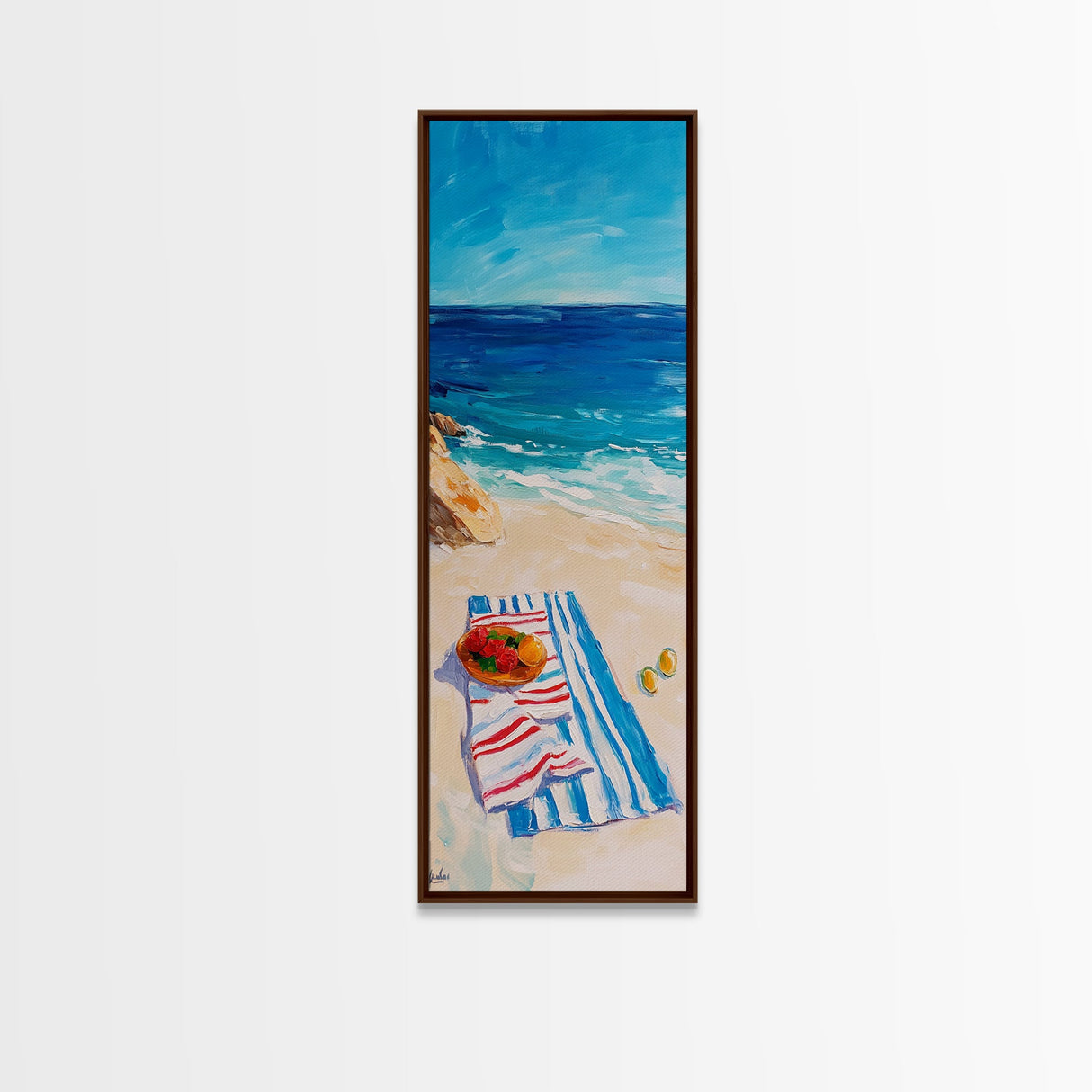 Seaside Picnic, Summer Vibes, Coastal Painting, Nautical Decor, Beach House Art, Food Review Kitchen Art, Framed Canvas Print