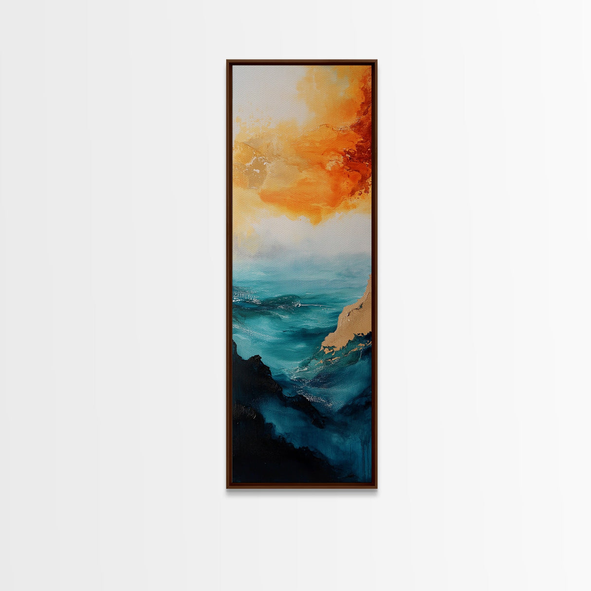 Golden Horizon, painting morro bay, nautical painting, orange abstract art, extra wide art, southwest wall art, Framed Canvas Print