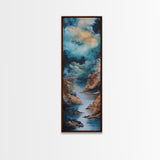 Moody River, Smoky Mountain Art, Landscape Painting, Moody Art, Blue and Green Wall Art, Tall Skinny Art, Framed Canvas Print