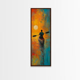 Sunset Kayaker, Coastal Painting, Moody Art, Nautical Decor, Rustic Wall Art, Christmas, Framed Canvas Print, Above Sofa Art