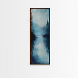 Misty Lake, Moody Landscape, Pine Tree Art, Foggy Forest Painting, Smoky Mountain Art, Christmas, Framed Canvas Print