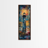 Lighthouse Glow, Moody Seascape, Nautical Painting, Coastal Decor, Sunset Wall Art, Framed Canvas Print, Bedroom Art