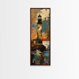 Rustic Lighthouse, Nautical Wall Art, Moody Painting, Coastal Landscape, Seascape Painting, Framed Canvas Print