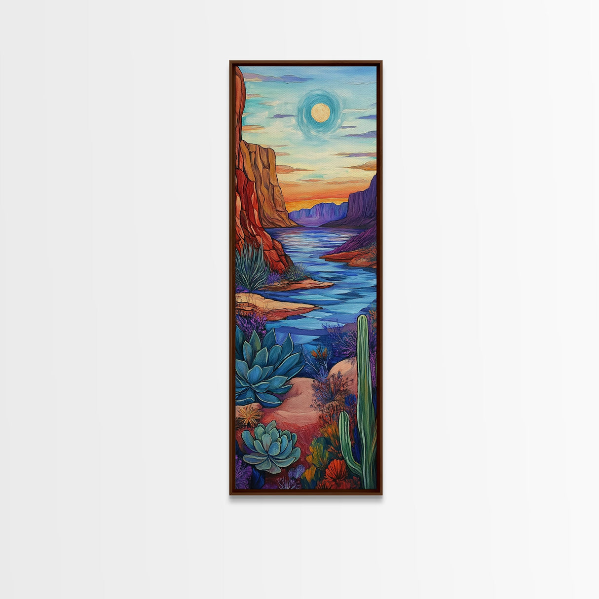 Southwest wall art, desert landscape, Joshua tree art, agave painting, mountain painting, framed canvas print, above couch decor