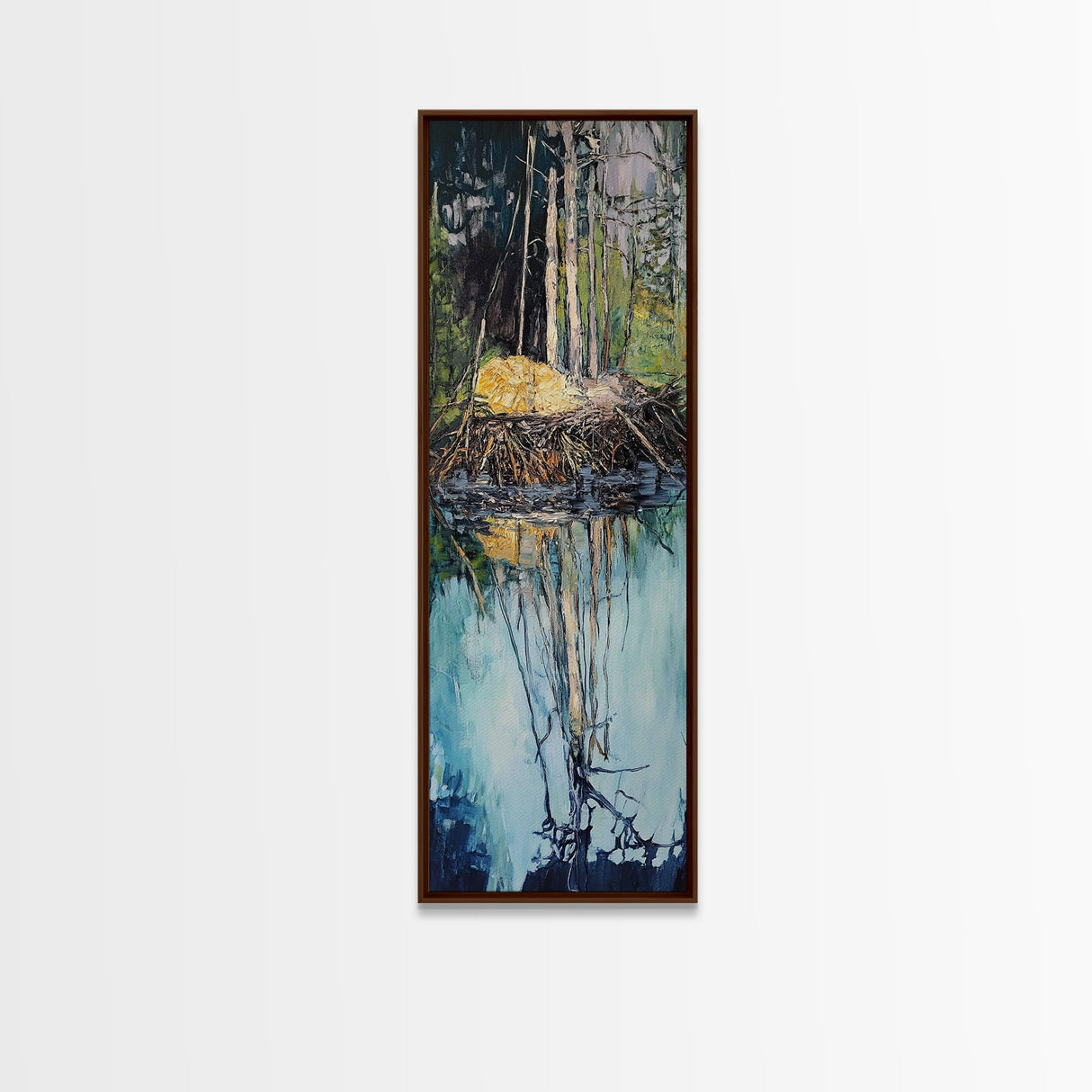 Forest Reflection, Moody Art, Landscape Painting, Pine Tree Art, Wabi Sabi Art, Smoky Mountain Art, Framed Canvas Print, Rustic Wall Art