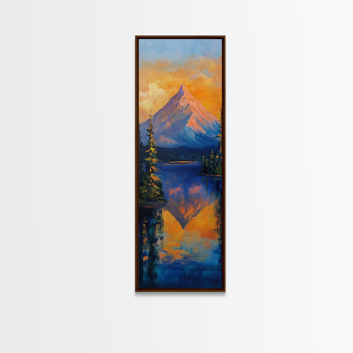 Landscape Painting, Framed Canvas Print, blue and green wall art, panoramic painting, extra wide art, mountain painting