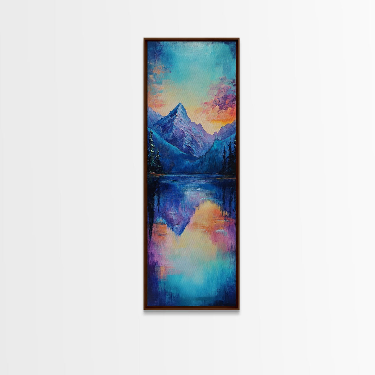 Mountain Reflection, landscape painting, lake Tahoe art, moody art, bedroom art, gift idea for him, Framed Canvas Print
