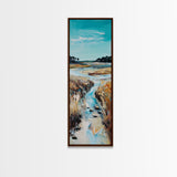 Marshland Stream, coastal landscape art, rustic wall art, farmhouse art, wabi sabi art, extra wide art, Canvas Print