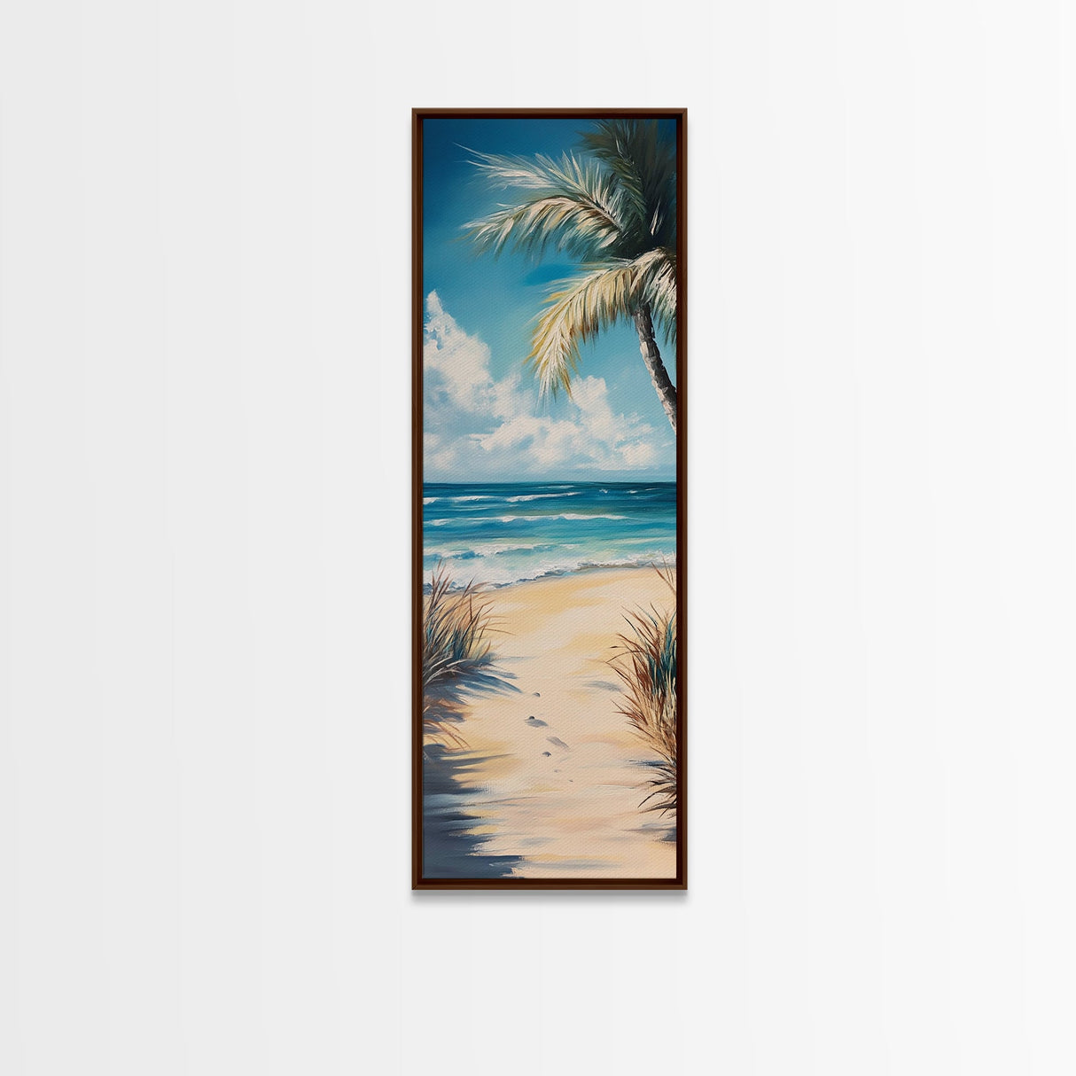 Tropical Beach, coastal painting, nautical decor, palm tree painting, Hawaii art, coastal cowgirl wall art, Framed Canvas Print