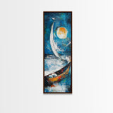 Sailboat, Moonlit Ocean, Nautical Wall Art, Coastal Landscape Art, Seascape Painting, Framed Canvas Print, Above Couch Art