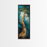 Twisting Tree, oak tree art, nature painting, forest at dusk painting, textured wall art, Framed Canvas Print, vertical wall art