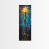 Cosmic Palm Tree, palm tree painting, pink orange wall art, tropical art, framed canvas print, psychedelic art, beach house decor