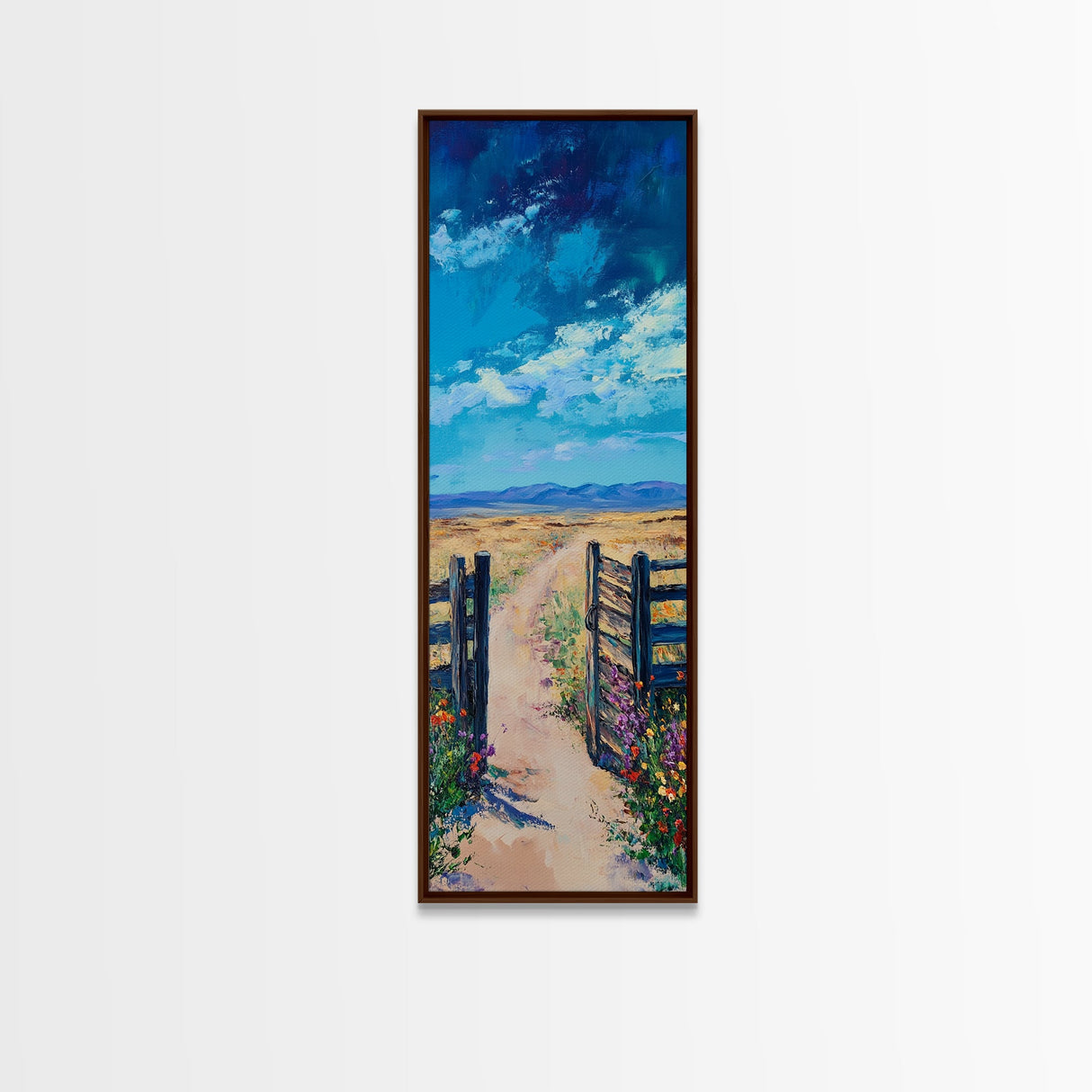 Open Gate, Rustic Art, Vintage Landscape, Country Path Painting, Moody Art, Extra Wide Art, Horizontal Wall Art, Canvas Print