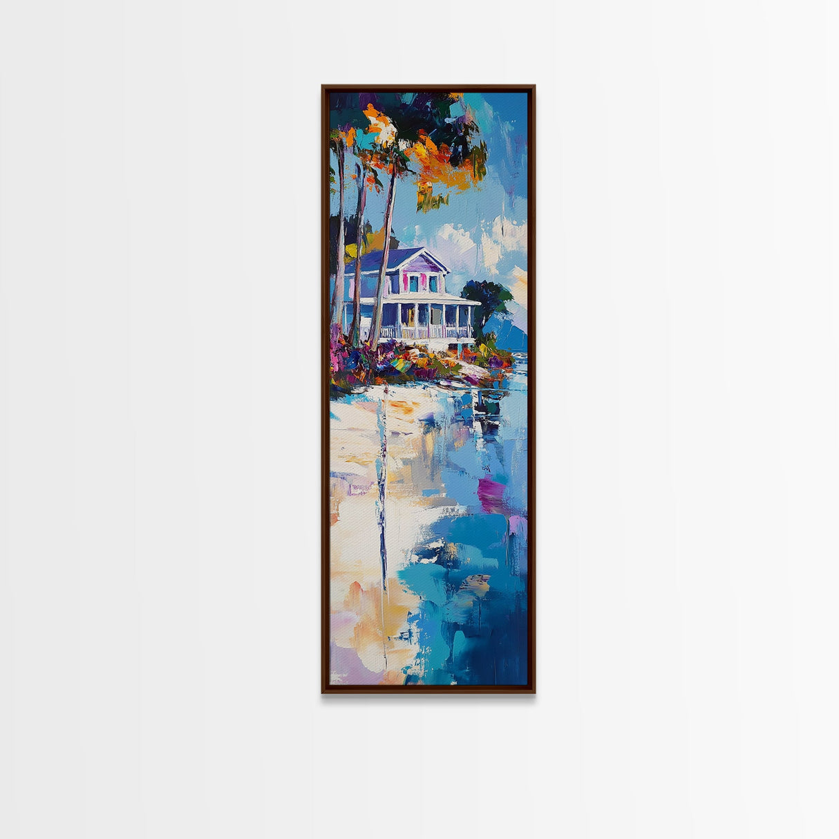 Beach House, Coastal Painting, Vibrant Landscape, Nautical Wall Art, Living Room Art, Above Bed Wall Art, Framed Canvas Print