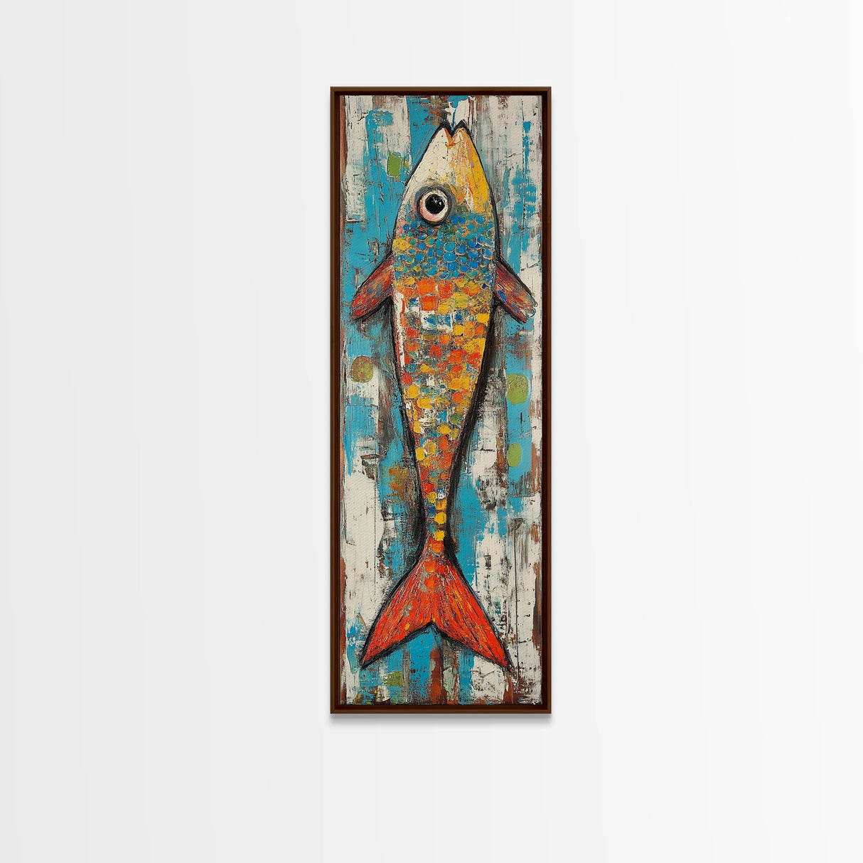 Koi fish painting, colorful fish art, nautical decor, rustic art, coastal cowgirl wall art, tall narrow art, canvas print