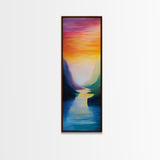 Sunset Canyon, pink orange wall art, lake Tahoe art, framed canvas print, vertical wall art, extra wide art, bedroom art