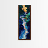 Sunset river, moody art, pine tree art, smoky mountain art, framed canvas print, vertical wall art, original painting