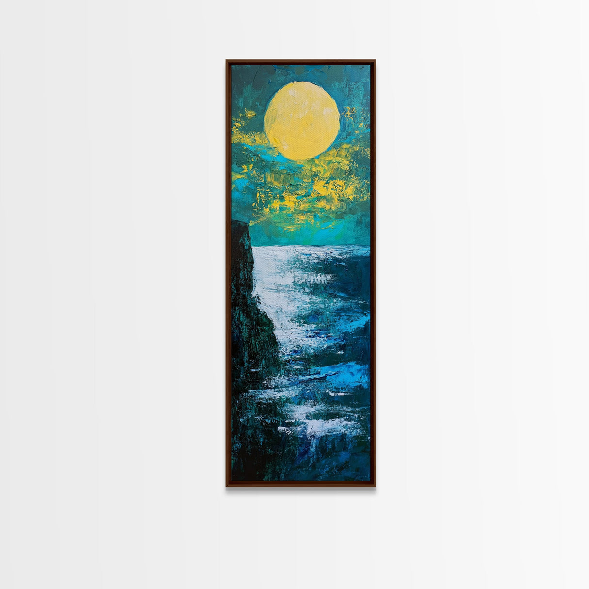 Moon oil painting, seascape painting, nighttime art, mystical wall art, ocean painting, moody art, framed canvas print