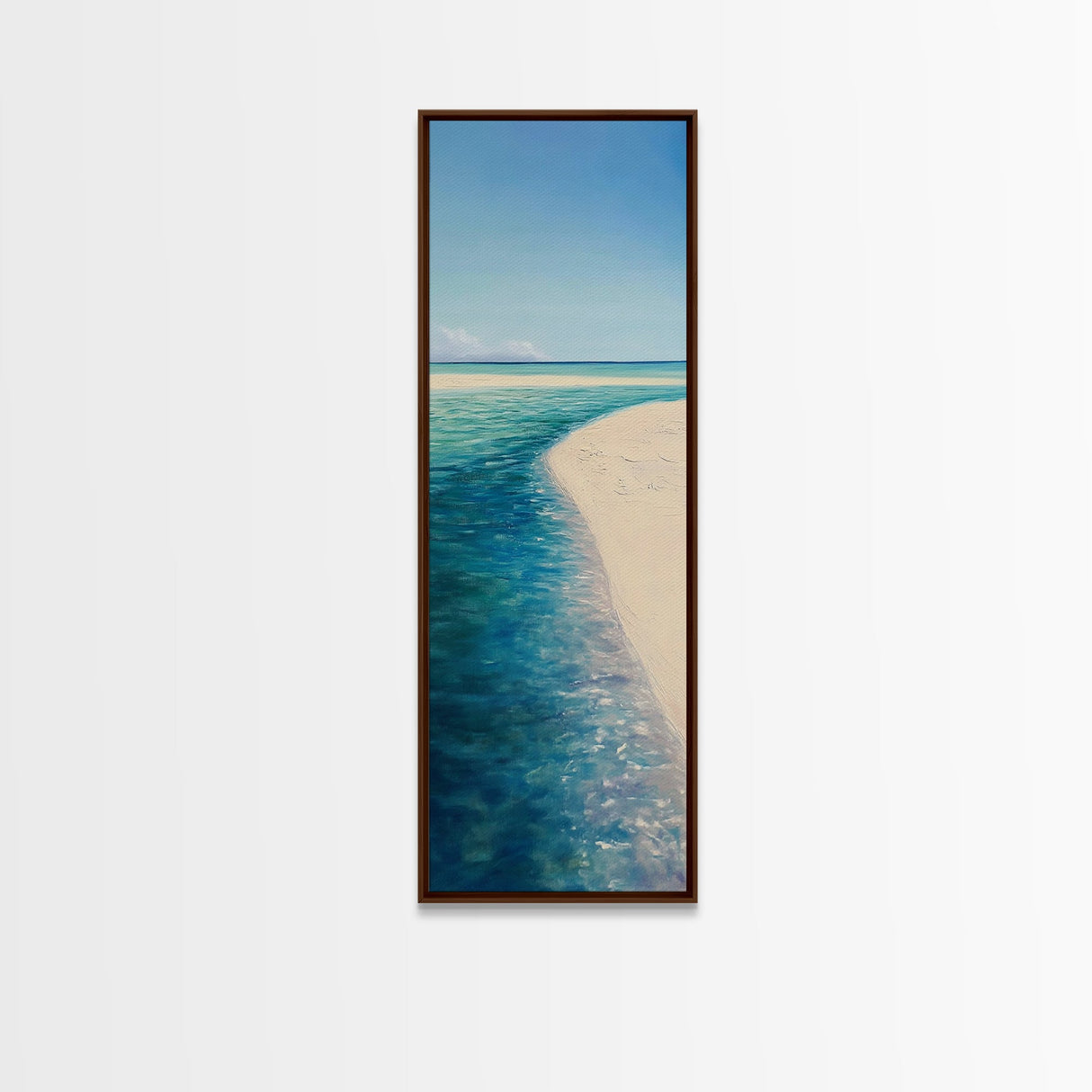 Tropical Shoreline, coastal painting, ocean landscape, blue and green wall art, framed canvas print, nautical decor, seascape art