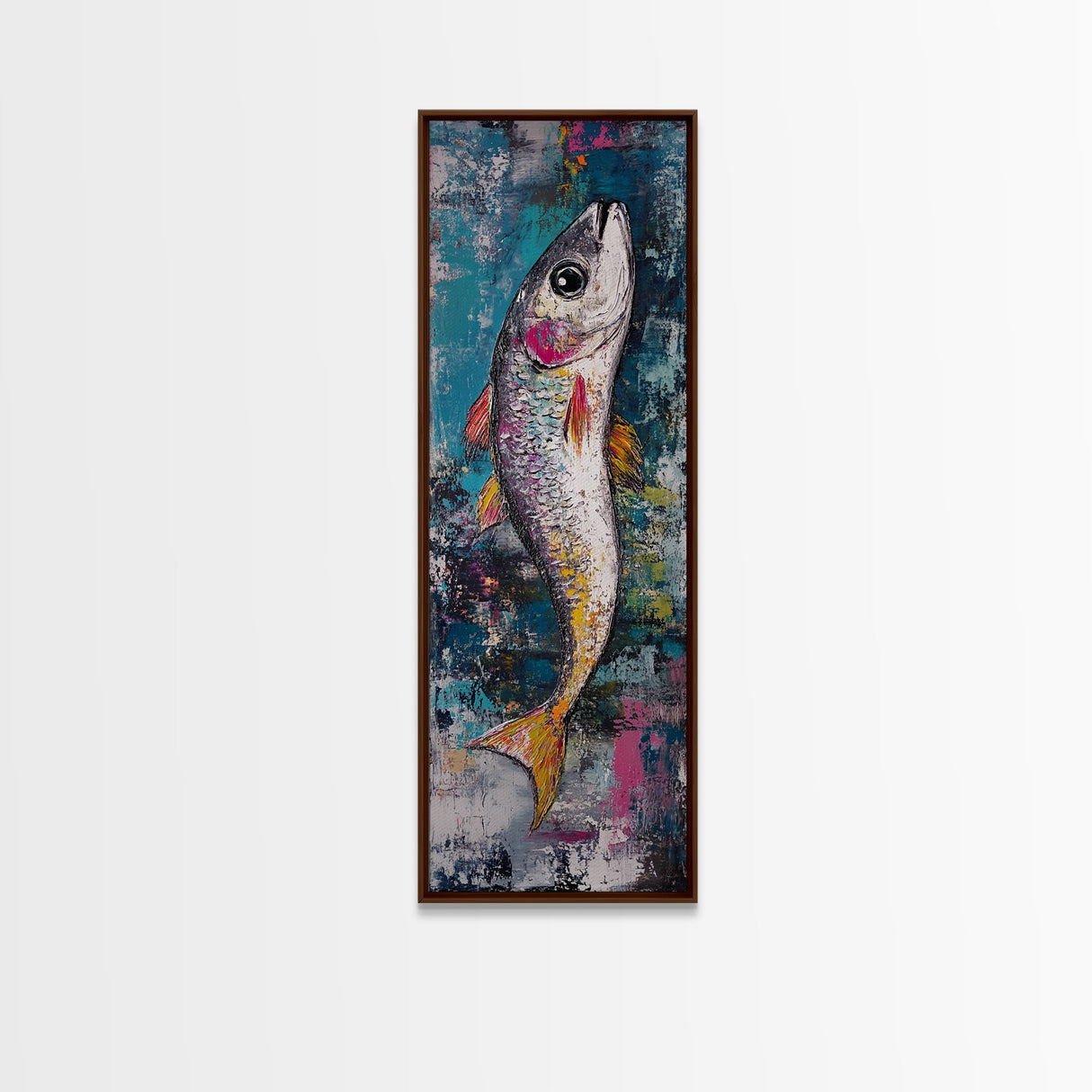 Fish Art, koi fish painting, fly fishing art, trout art, coastal decor, blue and green wall art, Canvas Print, living room art