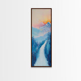 Sunset Over Mountains, pink orange wall art, mountain painting,  framed canvas print, extra wide art