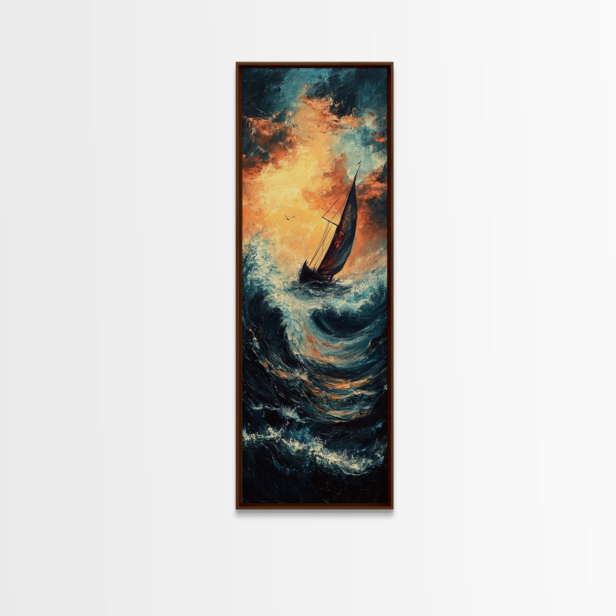 Sailboat in Storm, nautical painting, coastal decor, seascape painting, fisherman painting, framed canvas print, rustic wall art