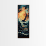 Sailboat in Storm, nautical painting, coastal decor, seascape painting, fisherman painting, framed canvas print, rustic wall art