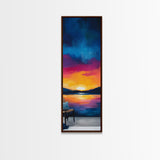 Sunset Over Water, Lake Tahoe Art, Bold Colors, Framed Canvas Print, Tall Narrow Art, Boho Art, Above Bed Wall Art, Panoramic Art