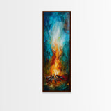 Cozy Campfire, rustic decor, autumn painting, moody art, forest at dusk painting, wabi sabi art, framed canvas print, vertical wall art