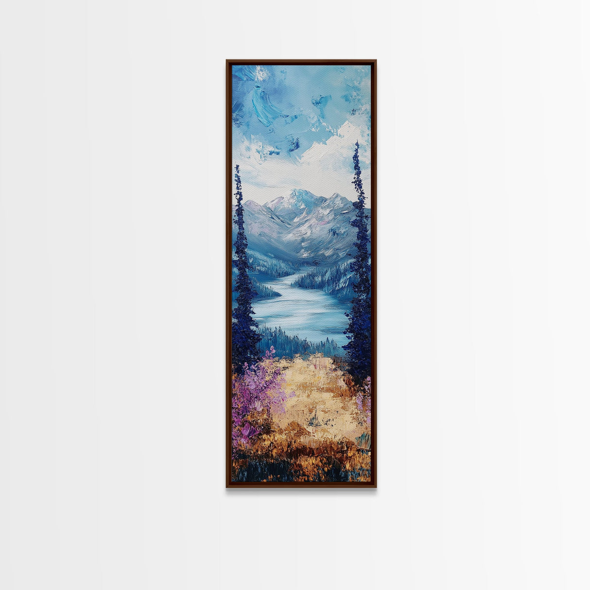 Mountain River, landscape painting, lake Tahoe art, pine tree art, rustic wall art, framed canvas print, extra wide art