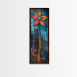 Vibrant Flower, botanical prints, pink orange wall art, boho art, whimsical art, tall narrow art, framed canvas print