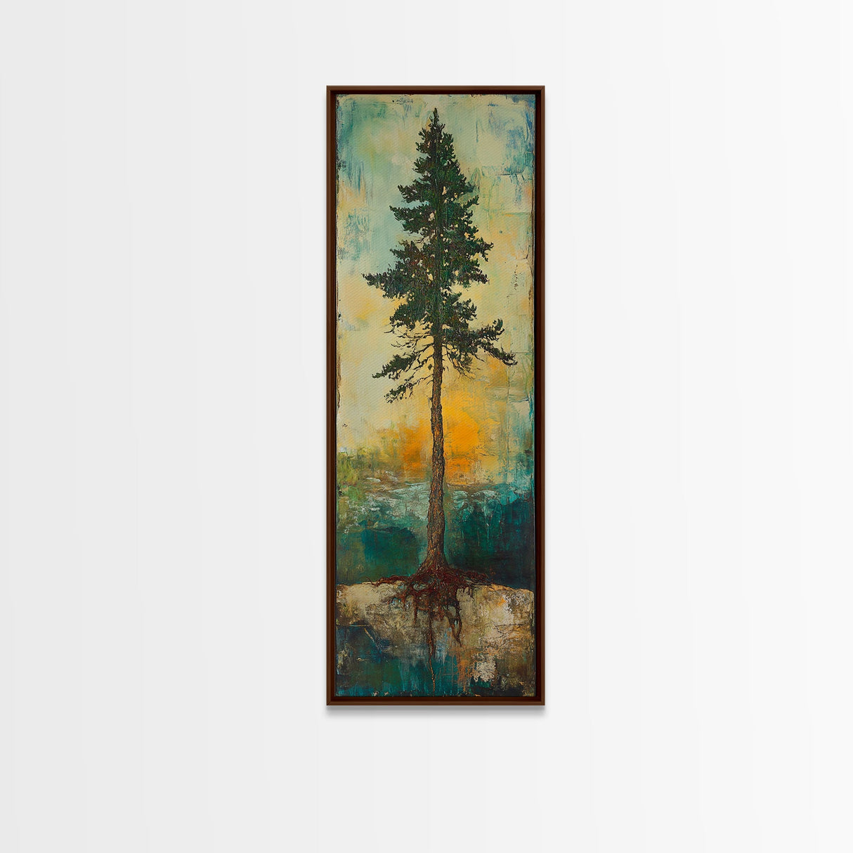 Tall Pine, wabi sabi art, rustic decor, pine tree art, nature inspired, farmhouse art, framed canvas print, above bed art