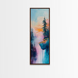 Dreamy Landscape, Pine Tree Art, Mountain Painting, Blue and Green Wall Art, Tall Skinny Art, Framed Canvas Print, Rustic Wall Art
