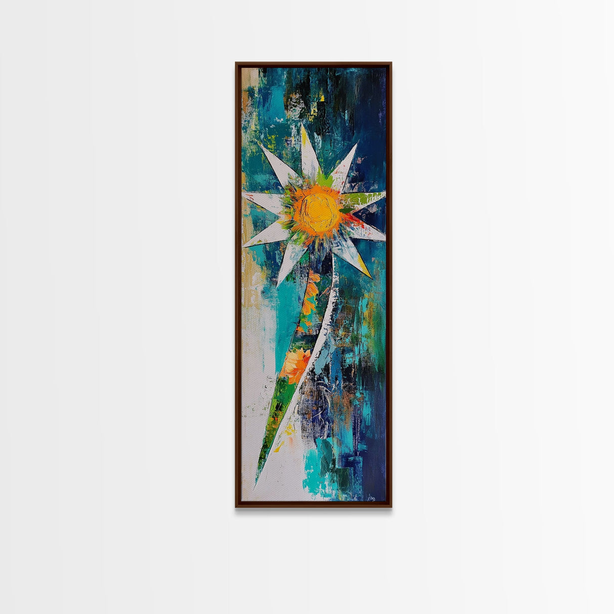 Abstract Star, Agave Painting, Mosaic Wall Art, Sacred Geometry Wall Art, Modern Botanical Prints, Canvas Print, Tall Narrow Art