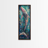 Vibrant Whale, Whale Painting, Coastal Decor, Nautical Wall Art, Blue and Green Wall Art, Skinny Wall Art, Framed Canvas Print