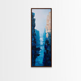 Canyon River View, landscape painting, blue and green wall art, nature lover gift, wabi sabi art, framed canvas print, vertical wall art