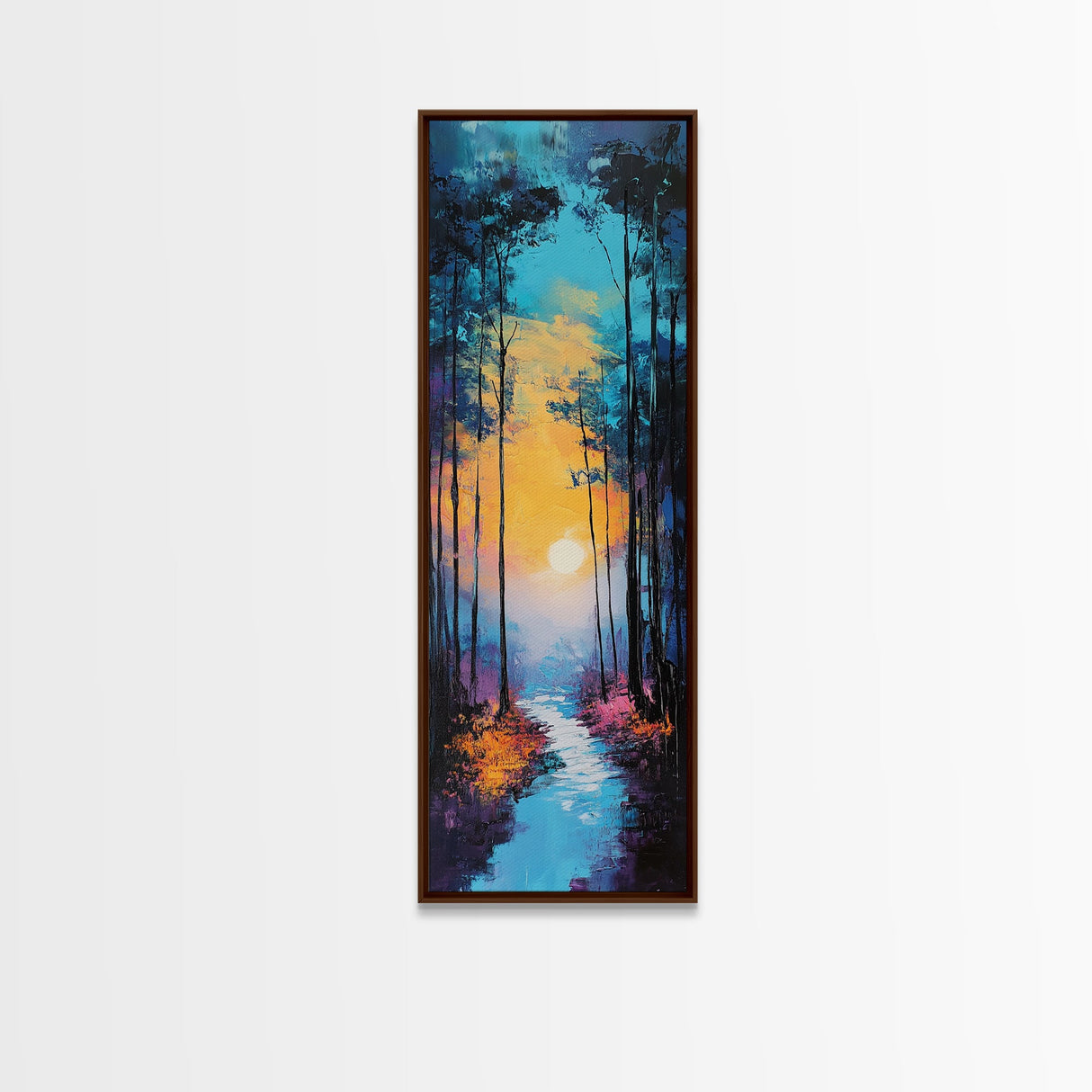 Forest Moon, moody art, framed canvas print, forest at dusk painting, pine tree art, above bed wall art, rustic decor, wall decor