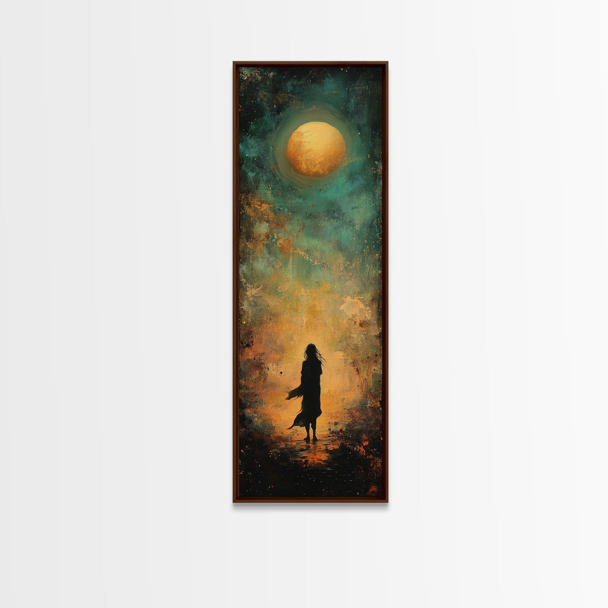 Moonlight, dark romance painting, moody art, forest at dusk painting, celestial art, teal wall art, framed canvas print, gift idea