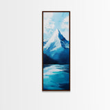 Snowy peak, mountain painting, landscape painting, blue and green wall art, panoramic art, framed canvas print, above sofa art