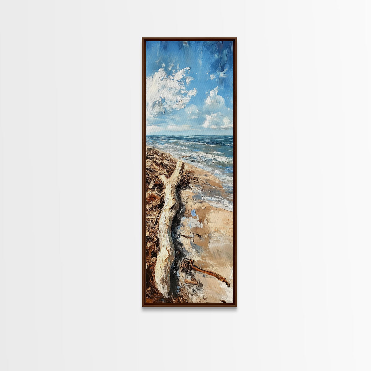 Driftwood beach, coastal landscape art, seascape painting, nautical decor, lake Tahoe art, framed canvas print, rustic wall art
