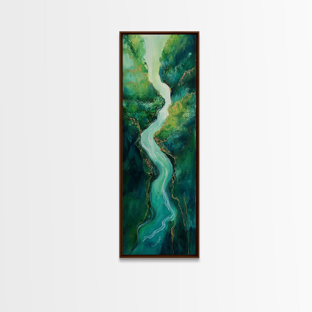 Emerald River, sage green wall art, framed canvas print, minimalist art, extra wide art, rustic decor, long narrow art