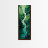 Emerald River, sage green wall art, framed canvas print, minimalist art, extra wide art, rustic decor, long narrow art