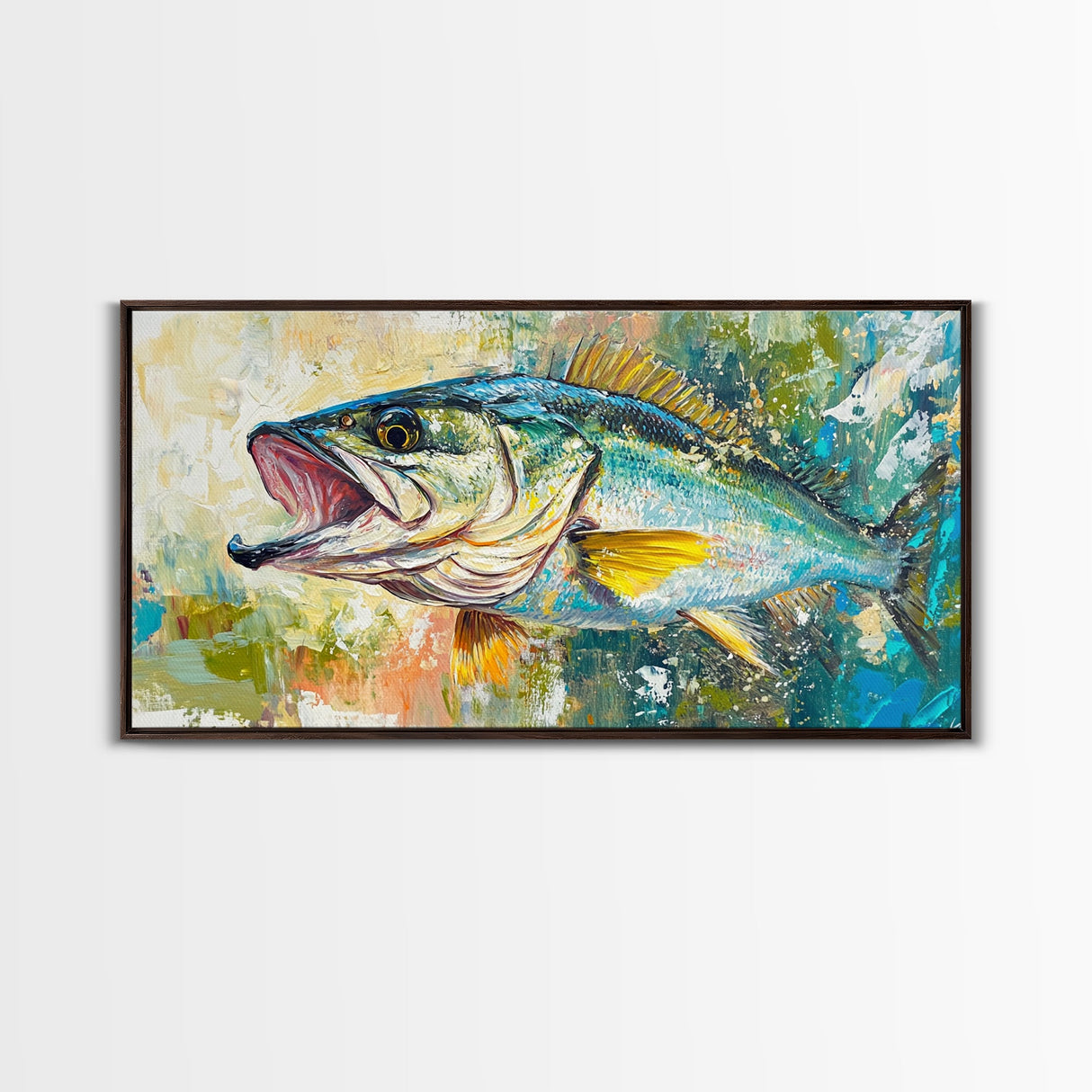 Fish Painting, Coastal Wall Art, Nautical Decor, Wildlife Painting, Fly Fishing Art, Extra Wide Art, Framed Canvas Print, Above Couch Art