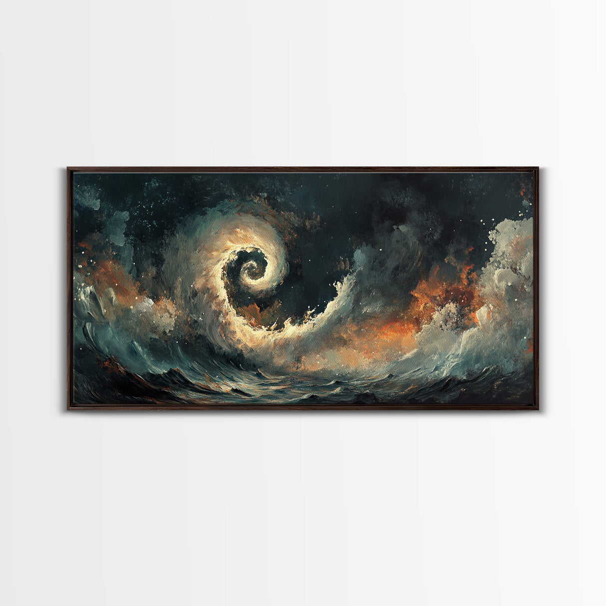 Ocean Storm, moody art, seascape painting, nautical wall art, Ozymandias art, extra wide art, dramatic waves, Framed Canvas Print