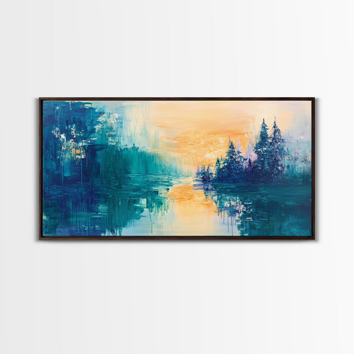 Twilight Reflection, mountain painting, sunset painting, extra wide art, horizontal wall art, Canvas Print, rustic wall art
