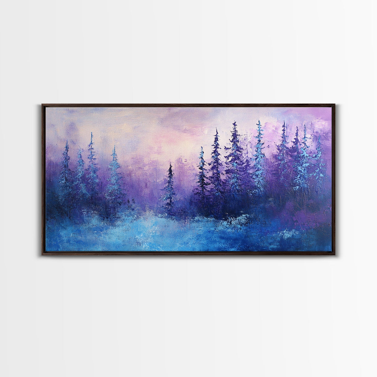 Forest at Dusk, Moody Art, Pine Tree Art, Smoky Mountain Art, Framed Canvas Print, Landscape Painting, Extra Wide Art