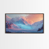 Snowy Mountain Scene, Landscape Painting, Moody Art, Extra Wide Art, Framed Canvas Print, Winter Decor, Bedroom Art