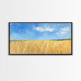 Wheat Field, landscape painting, farmhouse art, rustic wall art, extra wide art, bedroom art, framed canvas print, gift idea