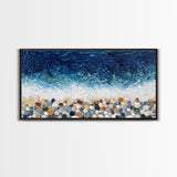 Pebble Beach, mosaic wall art, coastal decor, ocean painting, nautical decor, panoramic painting, framed canvas print