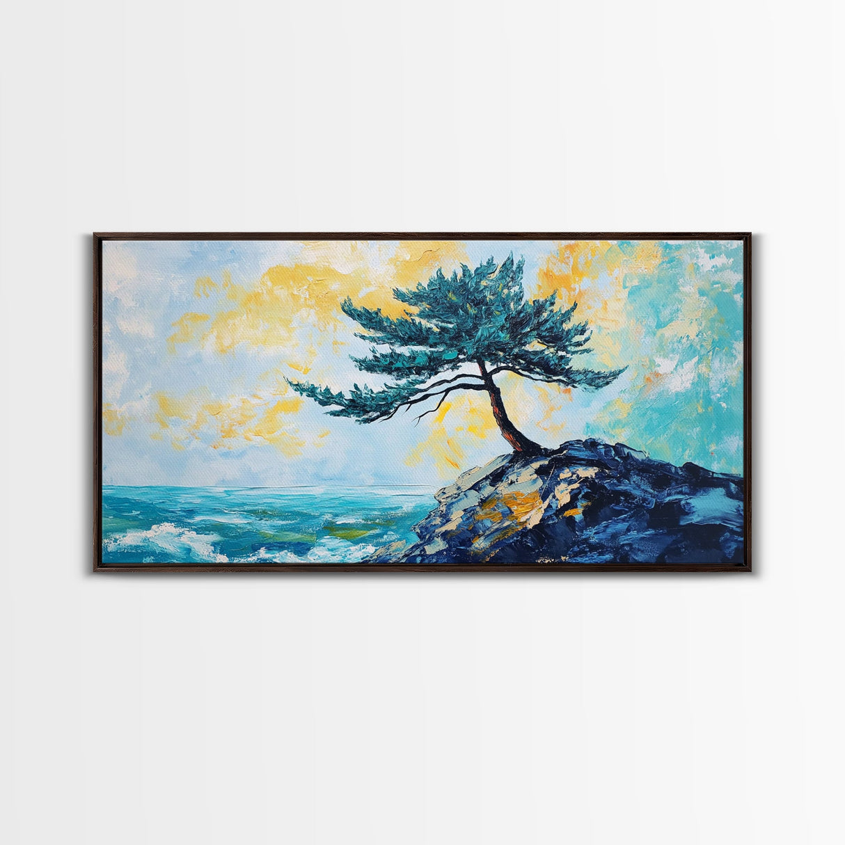 Windswept Pine Tree, Coastal Painting, Landscape Painting, Framed Canvas Print, Bedroom Art, Above Couch Art, Minimalist Art
